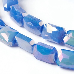 Васильковый Стеклянные бусины с гальваническим покрытием , гальваническое покрытие, прямоугольник граненый, васильковый, 13.5~14x10x6.5~7 мм, отверстие : 1.2 мм, около 22 шт / нитка, 12.2 дюйм (31 см)