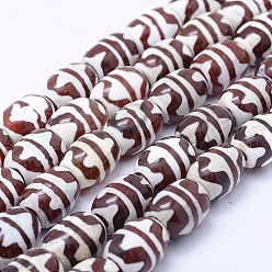 Узор Волны Бусины дзи с двойным тигром в тибетском стиле, природных бисера агат, окрашенная и подогревом, овальные, седло коричневый, 16x12~12.5 мм, отверстие : 1.5 мм, около 21~22 шт / нитка, 13.9 дюйм