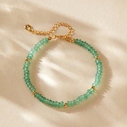 Green Aventurine Handmade Natural Green Aventurine Rondelle Beaded Bracelets with 304 Stainless Steel End Chains, Real 18K Gold Plated, 7.09 inch(18cm)