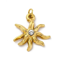 Настоящее золото 18K 304 из нержавеющей стали горный хрусталь подвески, с целью перехода в кольце, подвеска в форме цветка, ионное покрытие (ip), реальный 18 k позолоченный, 17x15x3 мм