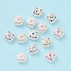 (52) Непрозрачная лаванда Экологически чистые многожильные звенья из латуни с кубическим цирконием, без кадмия и без свинца, квадратный, серебряный цвет гальваническим, разноцветные, 10x10x5.7 мм, отверстие : 1.2 мм