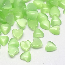 Бледно-Зеленый Кабошоны кошачьего глаза, сердце, бледно-зеленый, 15x15x3 мм