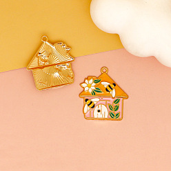 Дом Подвески из эмали и сплава, розовые, дом, 29.5x27 мм