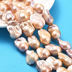 Персиковый Слойка Нити натуральных бусин с ядровым жемчугом, барочная жемчужина кеши жемчужина, самородки, класс 5а++, розовые, 19.5~26x15~20x13~15 мм, отверстие : 0.6 мм, около 16~18 шт / нитка, 15.35''~15.94'' (39~40.5 см)