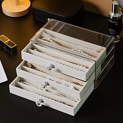 Белый 3-ярусные пластиковые ящики для хранения ожерелий, вмещает до 15шт. ожерелий, с регулируемыми перегородками, прямоугольные, белые, 22x14.5x10.5 см