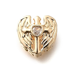 Прозрачный Латунь и стеклянные бусины, без кадмия, без никеля и без свинца, реальный 18 k позолоченный, сердце, прозрачные, 12x12x9 мм, отверстие : 4.5 мм