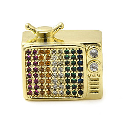 Настоящее золото 18K Стойки обшивки латунь кубического циркония европейский шариков, бусины с большим отверстием, долговечный, без кадмия и без свинца, телевидение, реальный 18 k позолоченный, 15x16x8 мм, отверстие : 5 мм