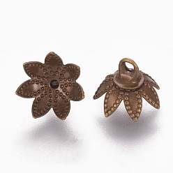 Античная Бронза Латунная бусина, для стеклянной глобусной бутылки, 7-лепестков цветка, античная бронза, 9x7 мм, отверстие : 1.3 мм
