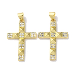 Настоящее золото 18K Стойка металлическая латунная микропрофилированная кубическая циркония подвески, долговечный, без свинца и без кадмия, крестик, реальный 18 k позолоченный, 29x19.5x3 мм, отверстие : 5.3x3.8 мм