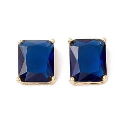 Темно-Синий Реечное покрытие латунь стекло многожильные звенья, долговечный, без кадмия и без свинца, прямоугольные, реальный 18 k позолоченный, темно-синий, 12x10.5x7 мм, отверстие : 4x1 мм