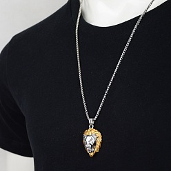 Платиновый & Золотой 304 подвеска в виде головы льва из нержавеющей стали с прозрачными кубическими цирконами и цепочкой, платиной и золотом, 27.56 дюйм (70 см)