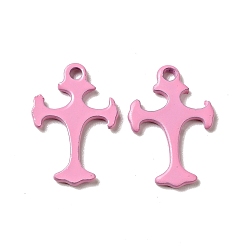 Perlas de Color Rosa Dijes de acero inoxidable 201 pintados con spray, encantos cruzados, rosa perla, 14x9.5x1 mm, agujero: 1.2 mm