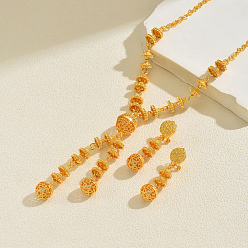 Золотой Комплекты из колье и серег с длинными круглыми кисточками из сплава в ближневосточном стиле для женщин, золотые, ожерелья: 21.26 дюйм (54 см), серьга: 2.09x0.47 дюйм(5.3x1.2см)