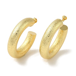Настоящее золото 18K Серьги-гвоздики из латуни с текстурой покрытия стойки, полукруглые серьги для женщин, без кадмия и без свинца, долговечный, реальный 18 k позолоченный, 40x8.5 мм