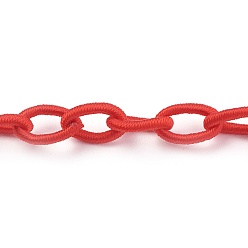 Red Handmade Nylon Cable Chains Loop, Oval, Red, 8~9x11~13x2mm, about 85cm/strand, 33.5 inch