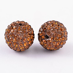 Smoked Topaz Grade A Rhinestone Pave Disco Ball Beads, for Unisex Jewelry Making, Round, Smoked Topaz, 8mm, Hole: 1mm