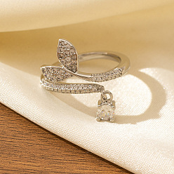 Платина Открытые кольца-манжеты из латуни Ocean Brass с микропаве из кубического циркония для женщин., рыбий хвост, с эмалью, платина, размер США 4 1/4 (15~20 мм)