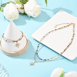 Турмалин Наборы браслетов и ожерелий из натуральных разноцветных турмалиновых бусин, Комплекты украшений в виде звездочек с микропаве из кубических цирконий из латуни, браслеты: 188 mm