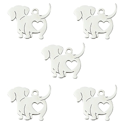 Нержавеющая Сталь Цвет 201 подвески из нержавеющей стали, собака с пустым сердцем, цвет нержавеющей стали, 14x17x1 мм, отверстие : 1.4 мм