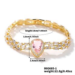 Pink Браслеты-цепочки из латуни с кубическими циркониями, браслеты для часов для женщин, слеза, розовые, внутренний диаметр: 7-1/8 дюйм (18 см)