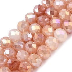 Dark Salmon Dyed Crackle Imitation Jade Glass Beads Strands, Rondelle, AB Color Plated, Faceted, Dark Salmon, 7.5x6~6.5mm, Hole: 1.2~1.6mm, about 55~61pcs/strand, 13.58~15.35 inch(34.5~39cm)