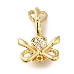 Real 18K Gold Plated Brass with Shell Fold Over Clasps, Cadmium Free & Nickel Free & Lead Free, Bowknot, Real 18K Gold Plated, 27mm
