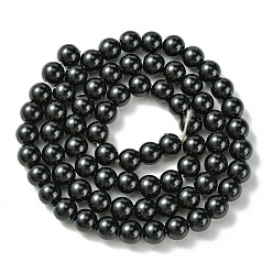 Black Eco-Friendly Dyed Glass Pearl Round Beads Strands, Grade A, Cotton Cord Threaded, Black, 6mm, Hole: 0.7~1.1mm, about 72pcs/strand, 15 inch