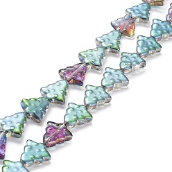 Разноцветный Прозрачные гальванические стеклянные бусины, с половиным покрытием цвета радуги, Рождественские елки, красочный, 15.5~16x14.5~15x4.5~5 мм, отверстие : 1 мм, около 40 шт / нитка, 25.20~25.59 (64~65 см)