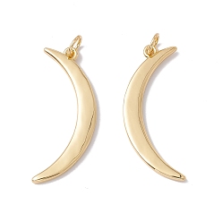 Настоящее золото 18K Стойки обшивки латунные подвески, с целью перехода в кольце, без кадмия, без никеля и без свинца, луна, реальный 18 k позолоченный, 31x14x1.5 мм, Перейти кольцо: 5x0.6 мм, внутренний диаметр: 3.8 мм
