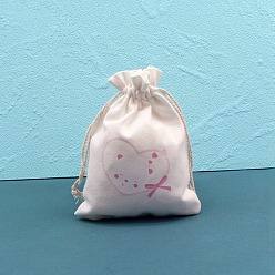 Сердце Мешочки для хранения из хлопчатобумажной ткани с принтом, прямоугольные сумки на шнурке, для подарочных пакетов с конфетами, белые, сердце, 14x10 см