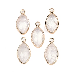Хрусталь Ограненные подвески из натуральных кристаллов кварца, латунные подвески в виде конского глаза, золотые, 22.5x10.5x5~5.5 мм, отверстие : 2 мм