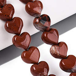 Красный Камень Натуральные красные яшмы бусы пряди, сердце, 11~12x12x7.5~8 мм, отверстие : 1 мм, около 15 шт / нитка, 6.10~6.50'' (15.5~16.5 см)