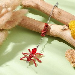 Красный Подвески из бисера в виде муравья, натуральные сердоликовые чипсы и застежки-клешни из сплава для украшений сумок, красные, 136 мм