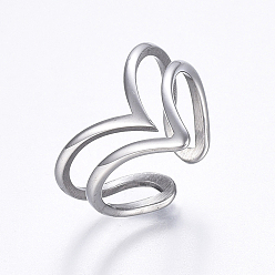 Stainless Steel Color Hollow 304 Stainless Steel Cuff Finger Rings, Stainless Steel Color, Size 6, 16mm