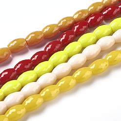 Mixed Color Opaque Solid Color Glass Beads Strands, Faceted, Rice, Mixed Color, 11~11.5x8mm, Hole: 1.4mm, about 60~61pcs/strand, 26.3 inch~26.9 inch(67~68.5cm)