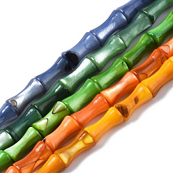 Mixed Color Natural Freshwater Shell Beads Strands, Dyed, Bamboo Stick, Mixed Color, 8x4.5x4.5mm, Hole: 0.7mm, about 45~48pcs/strand, 14.61~15.51 inch(37.1~39.4cm)