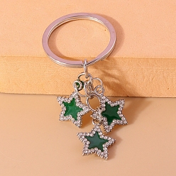 Green Alloy and Enamel Keychains, with Rhinestone Star, Green, 7.8cm