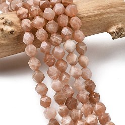 Peach Moonstone Натуральный персиковый лунный камень, звезды вырезать круглые бусы, граненые, 5~6x5~6x5~6 мм, отверстие : 1~1.2 мм, около 64~68 шт / нитка, 14.80''~15.04'' (37.6~38.2 см)