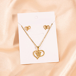 Сердце 304 комплекты из ожерелий и серег-гвоздиков из нержавеющей стали, золотые, сердце, 460~500 мм