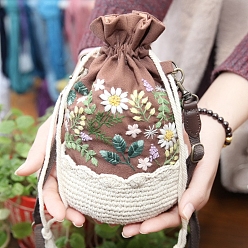 Sienna Flower Lace Embroidery Crossbody Bag Kits with Instructions, Embroidery Starter Kit for Beginners Arts, Sienna, Finish Product: 220x110mm