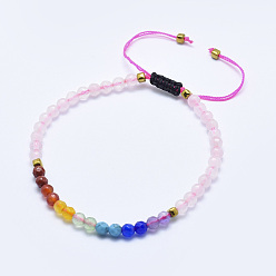 Rosenquarz Natürliche Rose Quarz geflochtene Perlen Armbänder, mit gemischtem Edelstein und Nylonschnur, facettiert, 2-1/4 Zoll (5.7cm)~3-1/4 Zoll (8.3cm)