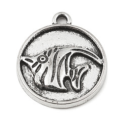 Fish Подвески из сплава своими руками, плоский круглый с серией «Океан», рыба, 20x17x2 мм, отверстие : 1.8 мм