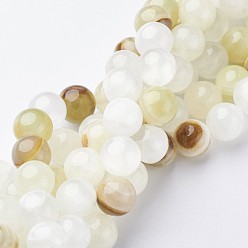 Цветочный Нефрит Природных драгоценных камней бисер нитей, Цветочный нефрит (афганский нефрит), круглые, 12 мм, отверстие : 1 мм, около 32 шт / нитка, 15~16 дюйм