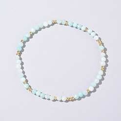 Аквамарин Натуральные аквамариновые круглые бусины эластичные браслеты для женщин, граненые, внутренний диаметр: 6-7/8 дюйм (17.5 см)