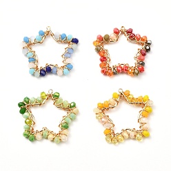 Mixed Color Brass Pendants, with Glass Beads, Star, Mixed Color, 23.5x26x3mm, Hole: 1mm