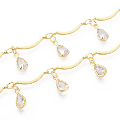 Золотой Цепи из латуни и стекла с фестончатыми прутьями, с очарованием слезы, пайки, с катушкой, золотые, 15.5x1.8 мм, около 32.81 футов (10 м) / рулон