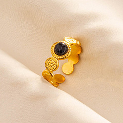 Синтетическая Бирюза Круглые синтетические кольца из бирюзы, 304 манжетное кольцо из нержавеющей стали для унисекс, внутренний диаметр: 17 мм