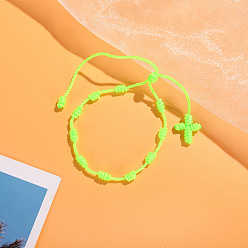 Зелено-Желтый Браслеты из переплетенных бусин из нейлонового шнура, Браслеты из четок для пары друзей, зеленый желтый, 6-1/4~11-3/4 дюйм (16~30 см)