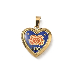 Синий 304 подвески из нержавеющей стали Locket, ионное покрытие (ip), подвески в виде сердечек с узором, синие, 25x22.5x5.5 мм, отверстие : 8x4 мм, внутренний диаметр: 16.5x16.5 мм