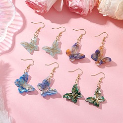 (52) Непрозрачная лаванда 4пара латунных сережек-подвесок, с подвесками из ацетата целлюлозы в виде бабочек, разноцветные, 54.5x30.5 мм, 4 пара / комплект